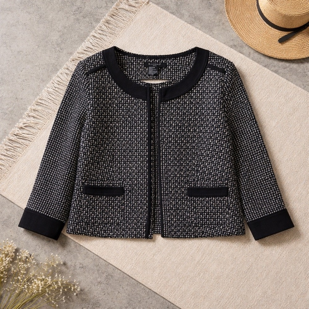Sandro L petite black tweed blazer 3/4 sleeve jacket